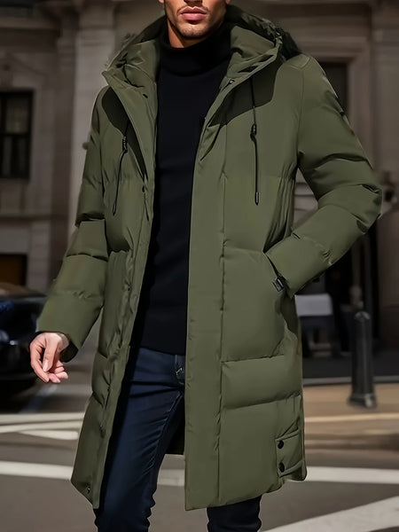 Warm Solid Color Long Stand Collar Puffer Winter Jacket for Men | Ideal for Winter