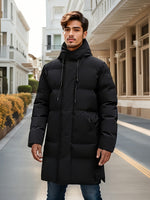 Casual Mid-Length Hooded Puffer Non-Stretch Zipper Placket Winter Jacket for Men | Perfect for Casual Days