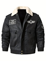 Varsity Casual Leather Bomber Jacket with Fur Collar for Men | Perfect for Winter