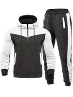 Casual Hooded Tracksuit with Collared Neck Jacket and Pants for Men | Ideal for Any Season