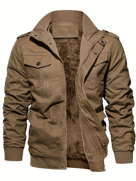 Warm Solid Color Fleece Lining Multi Pocket Outdoorjacket For Winter Outdoor For Men | Perfect for Winter Outdoor Activities