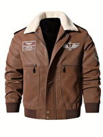 Varsity Casual Leather Bomber Jacket with Fur Collar for Men | Perfect for Winter