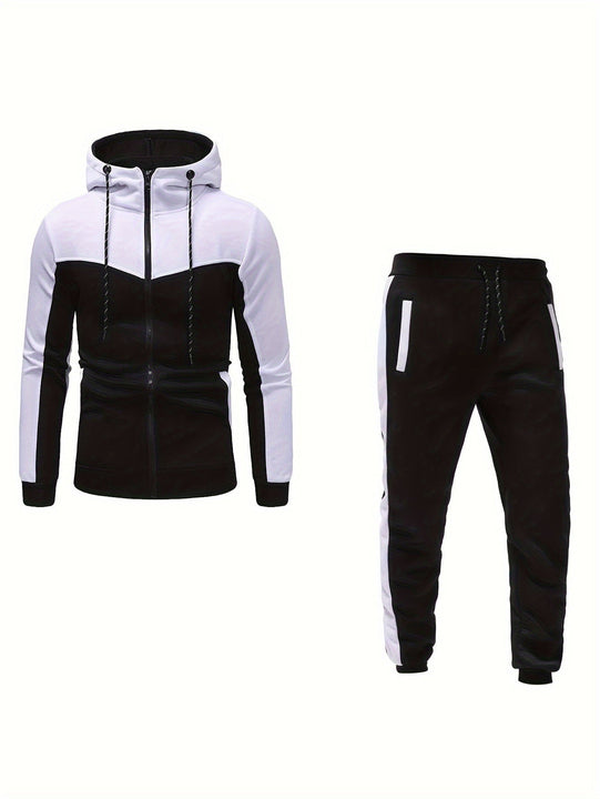 Men's Full Zip Casual Hooded Jacket & Joggers Tracksuit Set | Perfect for Casual Days