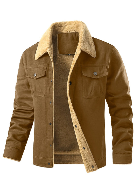 Warm Button Up Fleece Flap Pocket Winter Jacket for Men | Perfect for Outdoor Activities