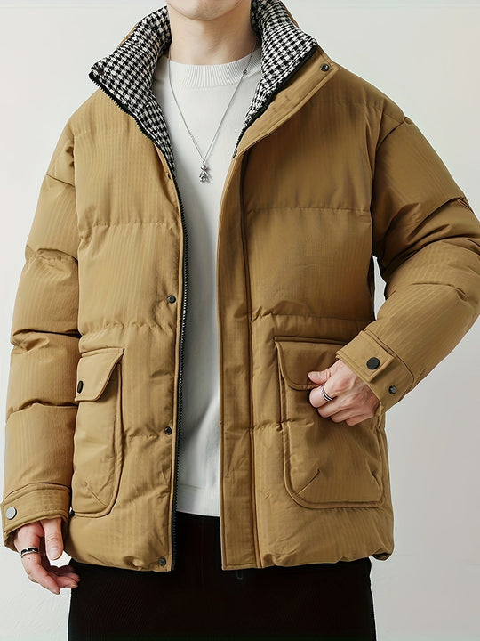 Warm Cotton Band Collar Zip Up Winter Jacket For Men | Ideal for Winter