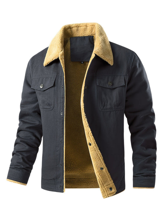 Warm Button Up Fleece Flap Pocket Winter Jacket for Men | Perfect for Outdoor Activities