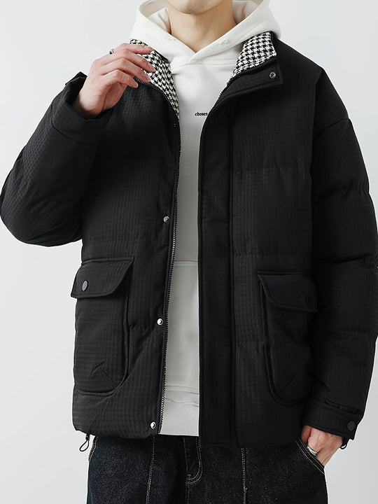 Warm Cotton Band Collar Zip Up Winter Jacket For Men | Ideal for Winter