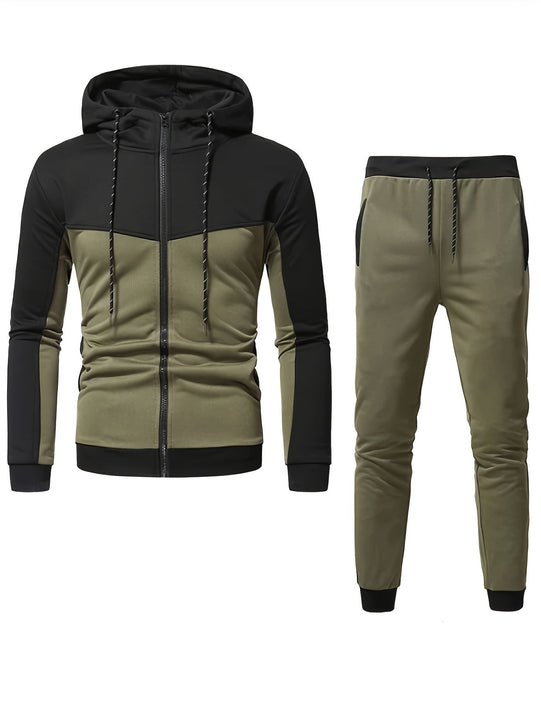 Men's Full Zip Casual Hooded Jacket & Joggers Tracksuit Set | Perfect for Casual Days