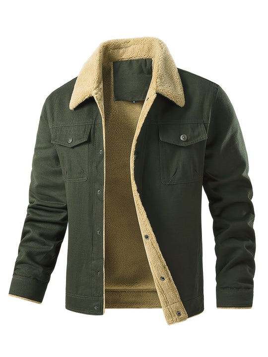 Warm Button Up Fleece Flap Pocket Winter Jacket for Men | Perfect for Outdoor Activities