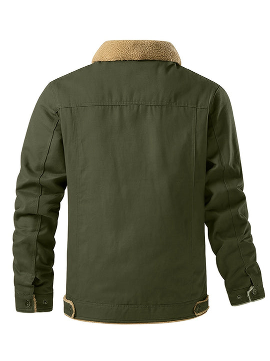Warm Button Up Fleece Flap Pocket Winter Jacket for Men | Perfect for Outdoor Activities