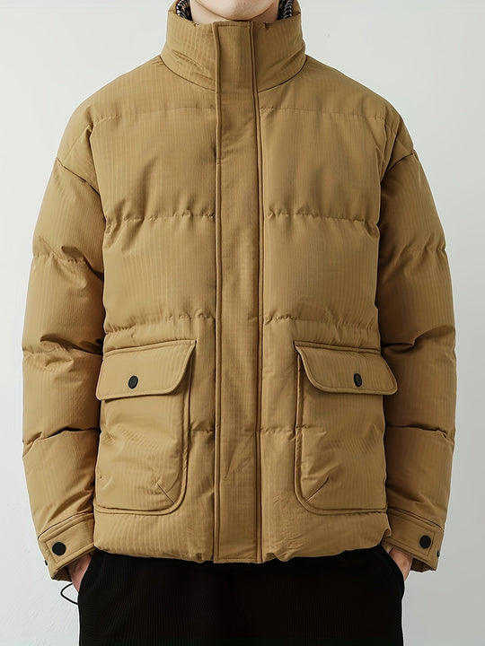 Warm Cotton Band Collar Zip Up Winter Jacket For Men | Ideal for Winter