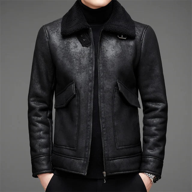 Stylish Vegan Leather Jacket With Fur Collar For Men | Ideal for Winter