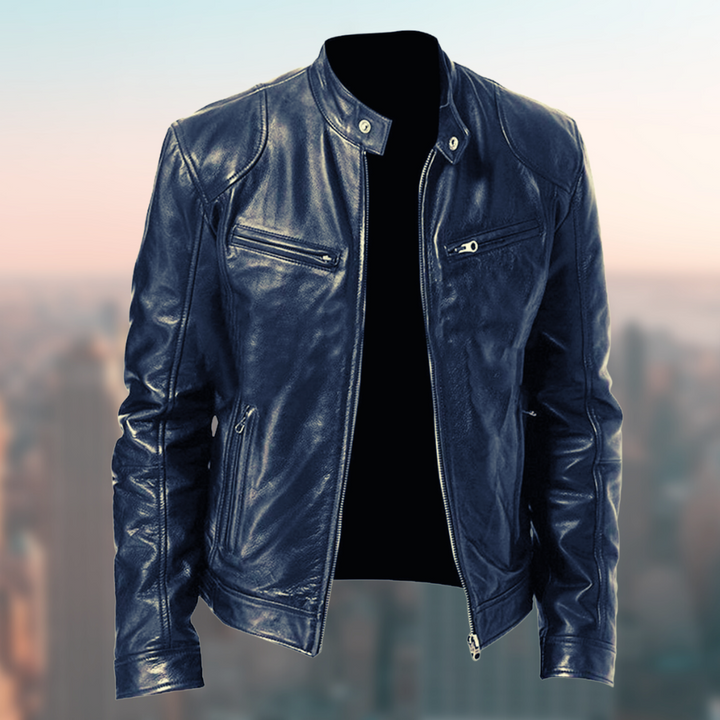 Men's Elegant Vegan Leather Zip-Up Jacket | Ideal for Autumn/Winter