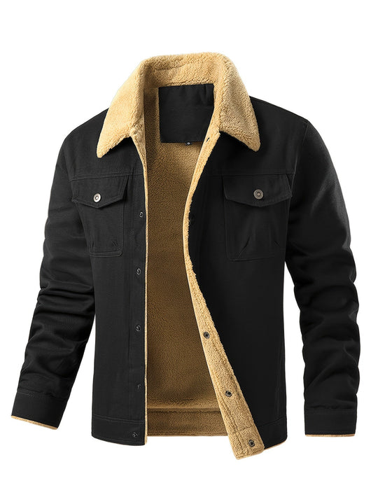 Warm Button Up Fleece Flap Pocket Winter Jacket for Men | Perfect for Outdoor Activities
