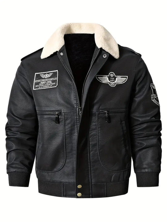 Varsity Casual Leather Bomber Jacket with Fur Collar for Men | Perfect for Winter