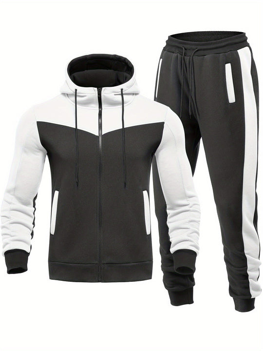 Casual Hooded Tracksuit with Collared Neck Jacket and Pants for Men | Ideal for Any Season