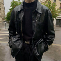Men's Classic Retro Black Vegan Leather Jacket | Eco-Friendly Materials for All Seasons