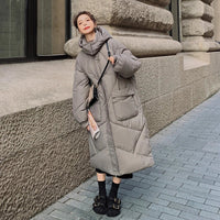 Women's Trendy Over-the-Knee Down Jacket with Button Fastening | Ideal for Autumn/Winter