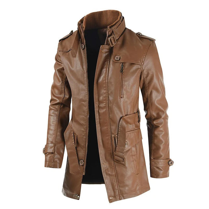 Men's Elegant Vegan Leather Jacket with Belt | Ideal for Autumn/Winter
